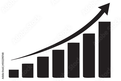 graph chart with bars and an upward arrow symbolizing growth, business progress, and data analysis, graphics icon set