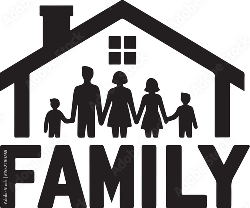 Family at Home Silhouette.
House Silhouette with Family Name Inside  Home Decor Vector.new 2025 trendy