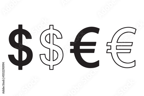 dollar and euro signs, ideal for financial, banking, and currency related concepts, graphics icon set