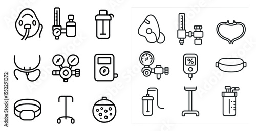 Set of medical icons and symbols. The icons include a stethoscope, a syringe, a blood pressure cuff, and a heart. Scene is serious and medical