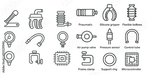 Collection of mechanical parts and tools. The image is a collection of various mechanical parts and tools, including a wrench, a screwdriver, and a pair of pliers