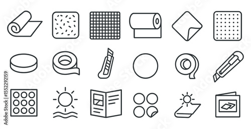 Collection of items that are related to office supplies. The items include a roll of tape, a pair of scissors, a pen, a book, and a wallet
