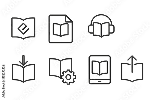 Book Format Icons. Line style icons of book formats: ePub icon, PDF file, MP3 audio, MOBI document. download format, format