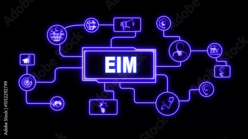 Glowing neon line EIM Enterprise information management system. Business, Technology, Internet and networking concept. business or Sales growth success concept animation.