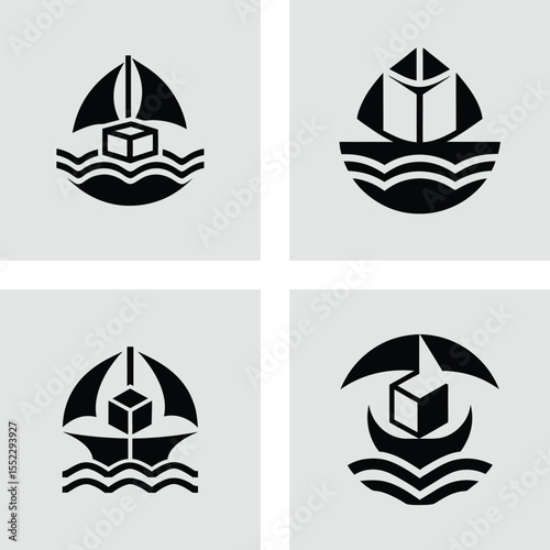 Seafaring Shipping Logistics Vessel and Cargo Icons for Maritime Businesses