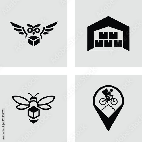 Swift Delivery Owl, Bee, and Bicycle Logistics Logos