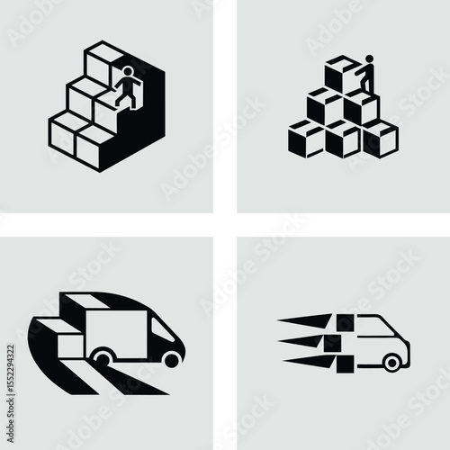 Efficient Logistics Streamlined Delivery and Warehouse Management Icons
