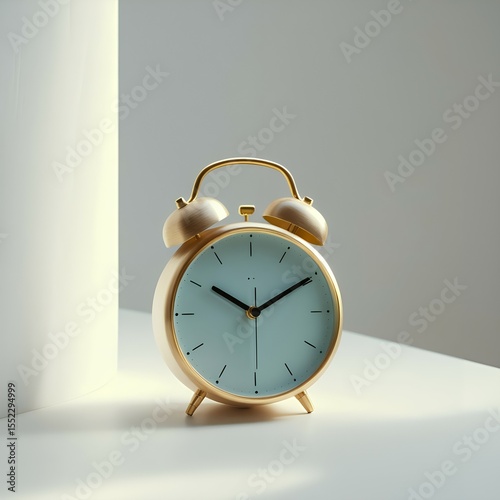Golden alarm clock on white background capturing the essence of punctuality and time management