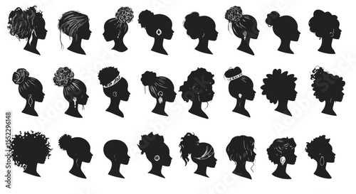Diverse African American women's hairstyle silhouettes showcase ethnic beauty and cultural hair fashion trends.