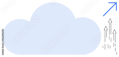 Blue cloud with upward arrows and growth arrow symbolizing technology growth, data transfer, and cloud computing. Ideal for technology, innovation, progress, growth, data exchange, cloud storage