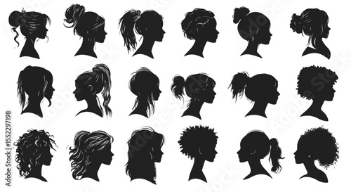 Collection of different silhouette hairstyles showcasing various cuts and styles, offering a glimpse into diverse hair fashion.