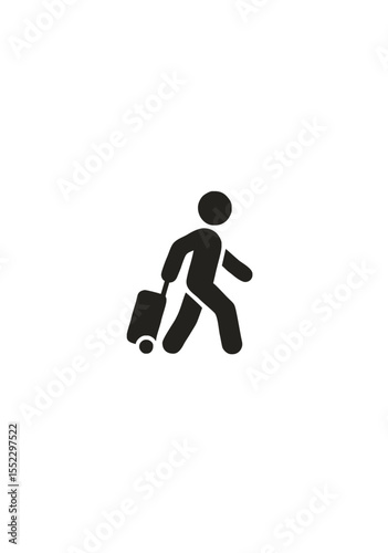 Silhouette Icon of a Person Walking with Rolling Suitcase Symbolizing Travel, Tourism, Vacation, Business Trip, or Airport Journey Concept