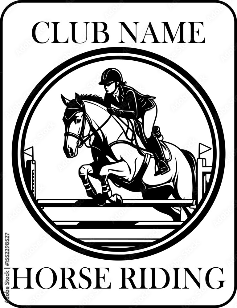 Fototapeta premium Black and White Horse Riding Emblem