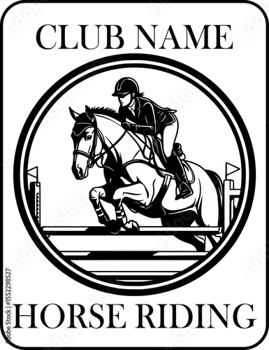 Black and White Horse Riding Emblem