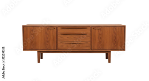 Tableau sur toile Mid-century wooden sideboard cabinet, isolated on transparent background
