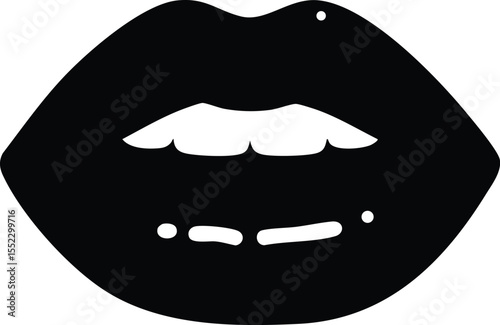 Black silhouette lips vector design with open mouth and visible teeth illustration 