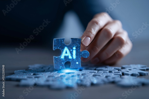 Artificial intelligence puzzle piece connecting technology
