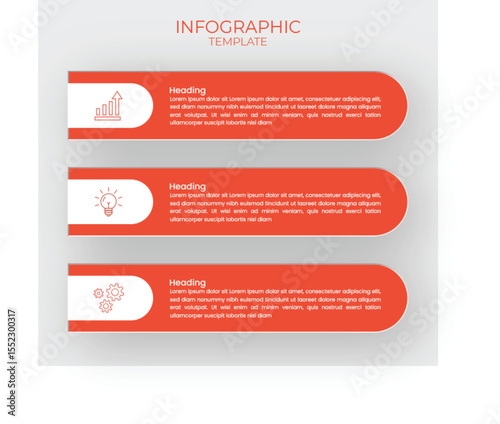 Professional Infographic Template with Three-Section Red Design and White Icons-