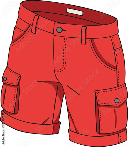 Red cargo shorts with pockets detailed vector illustration in casual style for summer fashion outfits 
