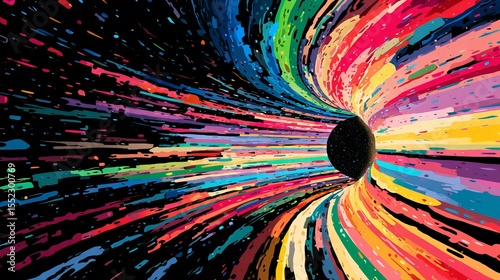 Abstract Colorful Swirling Tunnel Dynamic Energy Vibrant Rainbow Hues Artistic Digital Painting Modern Design Graphic Background Illustration Cosmic Space Galaxy Starry Night Vivid