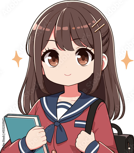 笑顔のかわいい女子学生のイラスト