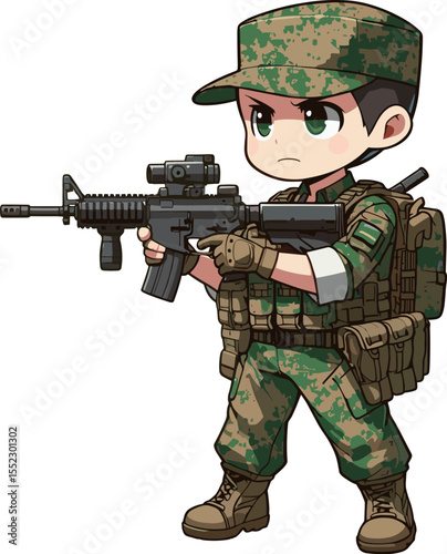 銃を構える迷彩服の軍人のイラスト