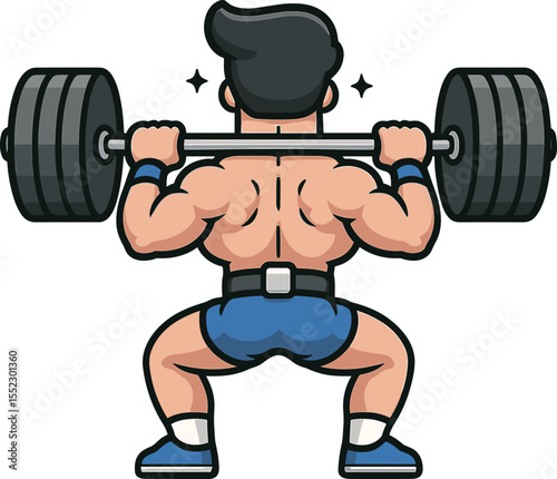 バーベルを持つ男性の後ろ姿のイラスト
