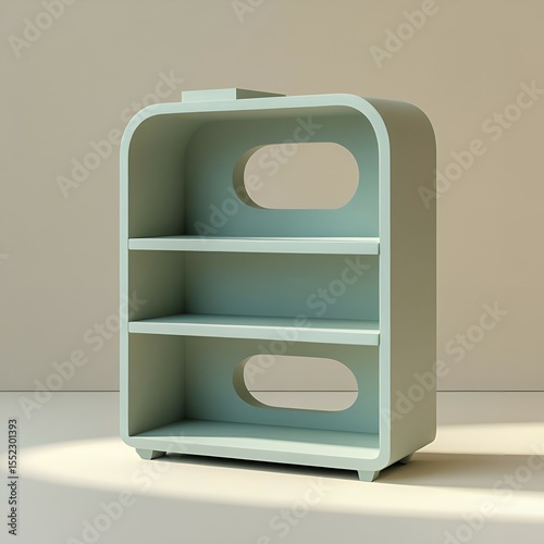 Modern mint green plastic storage cabinet with rounded handles and open shelves photo