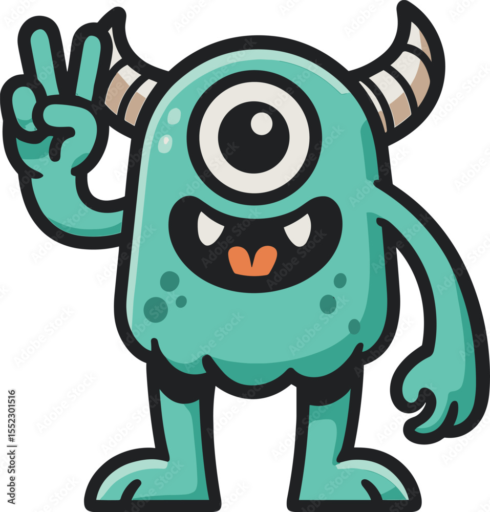 Fototapeta premium ピースする一つ目モンスターのイラスト