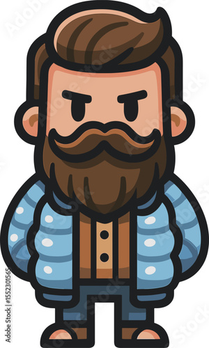 ダウンジャケットを着た髭の叔父さんのイラスト