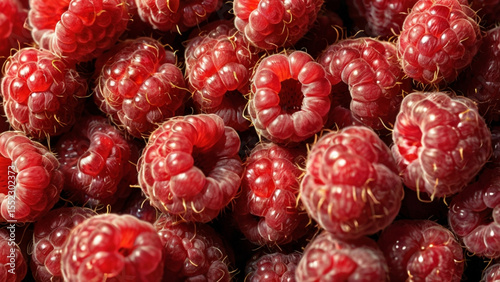 Macro View of Ripe Raspberries as Food Texture