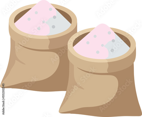 Salt sacks with white and pink salt granules in simple brown bags vector illustration 