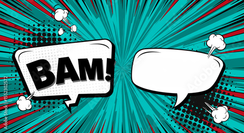 Comic-style speech bubbles with explosion background in vibrant colors  