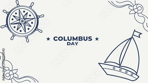 Columbus Day Illustration: An illustration commemorating Columbus Day, featuring a ship, compass rose, and nautical elements. A symbol of exploration and discovery on the occasion of Columbus Day.