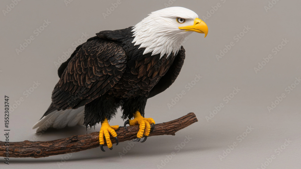 Fototapeta premium Realistic Bald Eagle Figure Perched on a Branch with Detailed Features