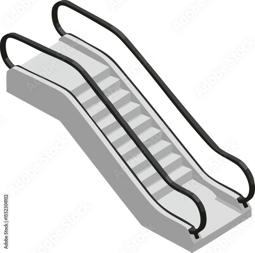Escalator moving stairs with black handrails and grey steps vector illustration in isometric style 