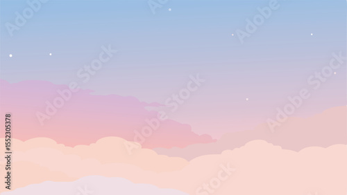 Abstract pastel sky with soft clouds and starry specks on a white background