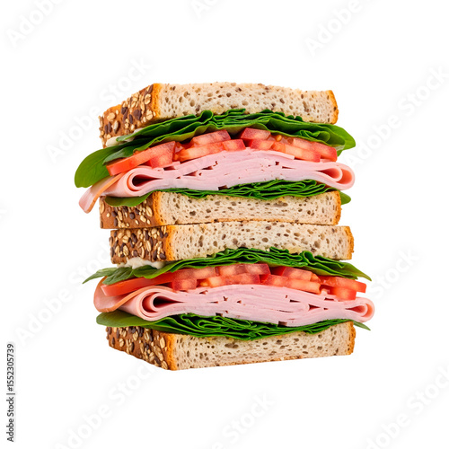 Stacked Deli Sandwich Isolated On Transparent Background.
