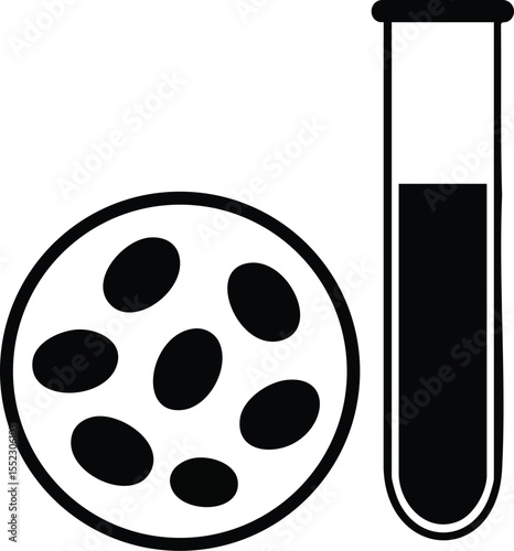 Petri dish with bacteria culture and test tube with liquid sample vector illustration for microbiology research and laboratory analysis