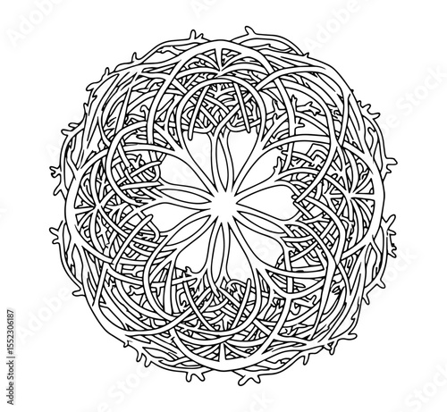 A Series for Alleviating Sadness and Treating Depression :
(79) Intertwined Branches Mandala: Line Art for Connection and Growth (for Coloring)