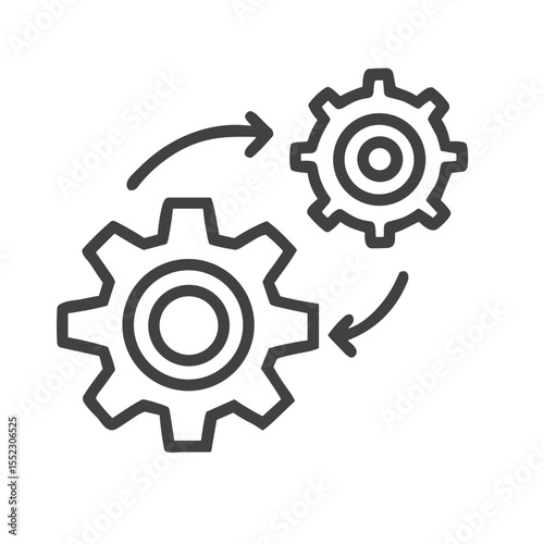 Gears for Processes and Automation line icon for business workflow blogs, websites, process optimization, clipart for presentations