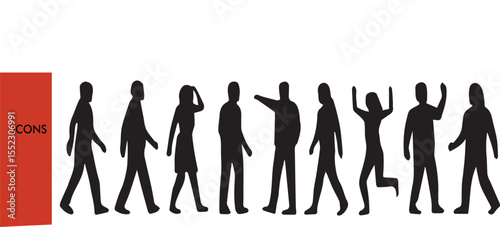 Human Silhouette Crowd - Black & White Multi-Pose Vector Set (Diverse Figures in Rows - Activities, Sports, Business) - Scalable Outline Illustration