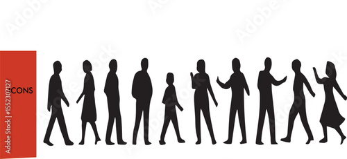 Human Silhouette Crowd - Black & White Multi-Pose Vector Set (Diverse Figures in Rows - Activities, Sports, Business) - Scalable Outline Illustration