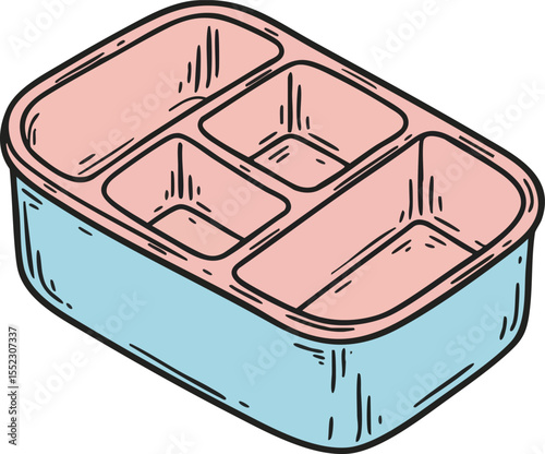 Divided lunchbox container with multiple compartments for organized food packing in pastel colors