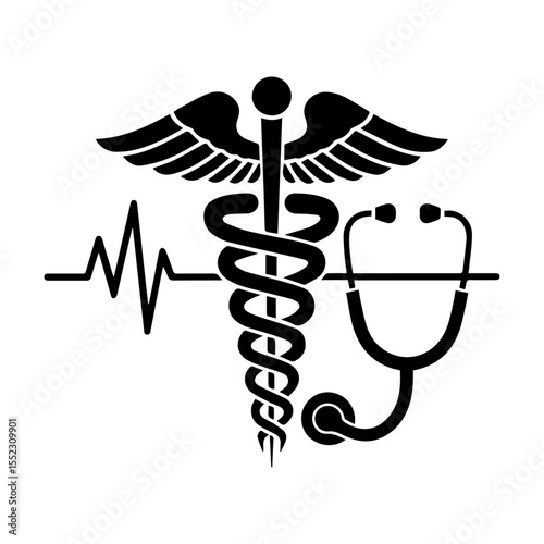 caduceus medical symbol on blue background