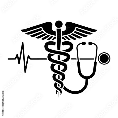 caduceus medical symbol on blue background
