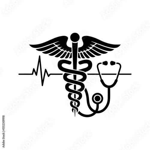 caduceus medical symbol on blue background