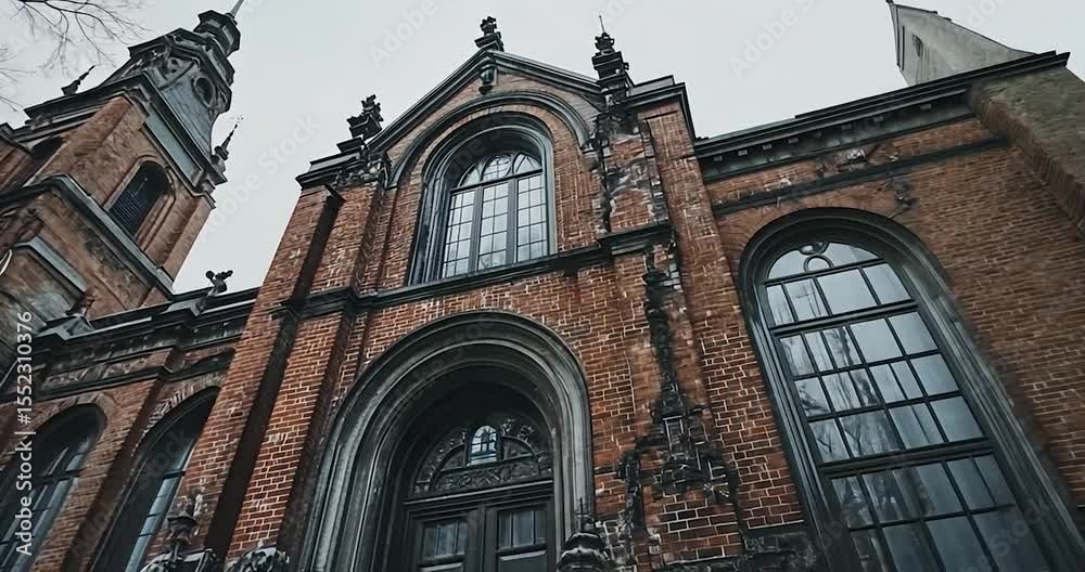 Video Stock Low angle video of a brick church architecture with arches ...