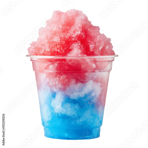 Red and blue mixed shaved ice in cup, isolated on transparent background