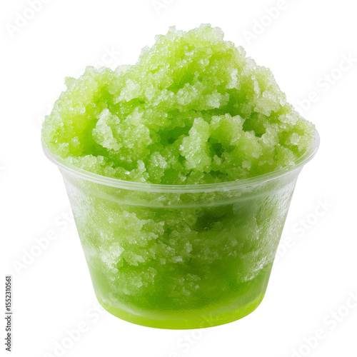 Green shaved ice in cup, isolated on transparent background